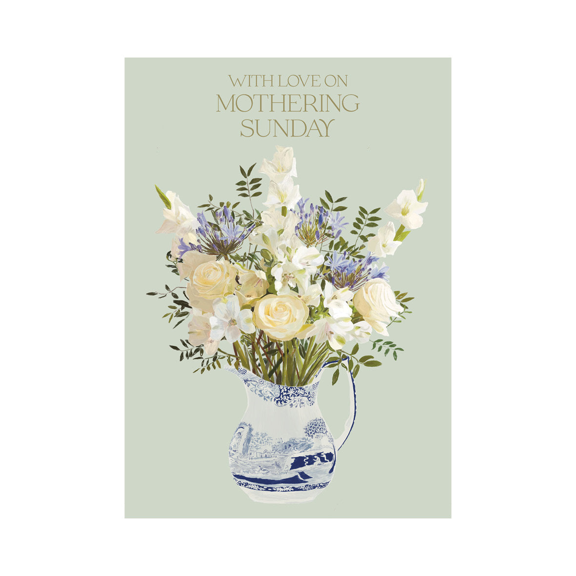 Blue and White Flowers in a Spode Jug With Love on Mothering Sunday