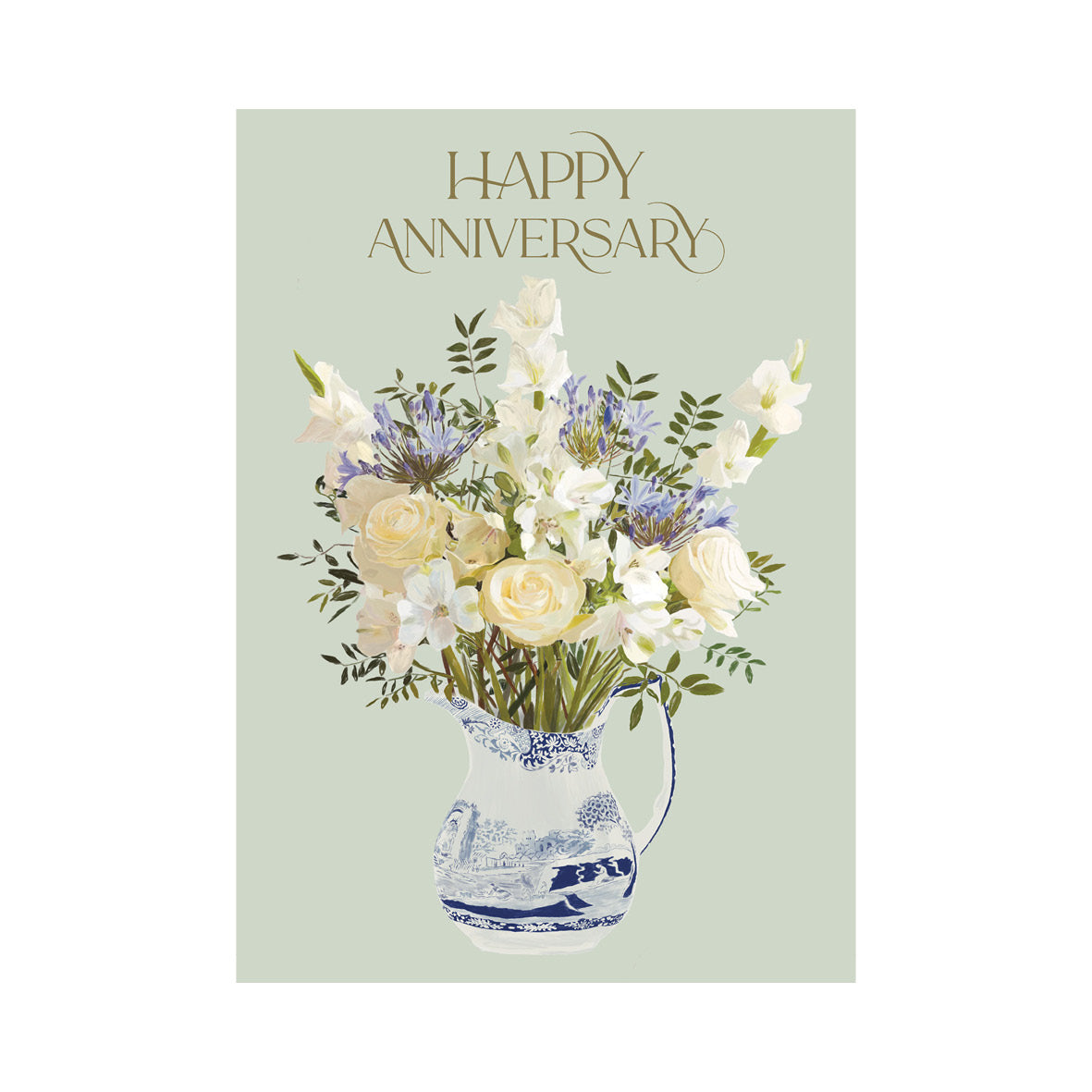 Blue and White Flowers in a Spode Jug Happy Anniversary Card