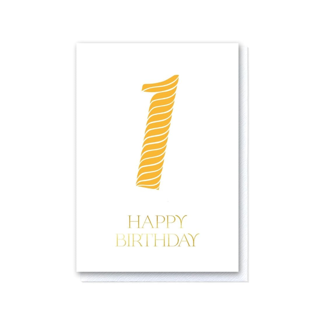 Birthday Stripes Mustard First Birthday Card