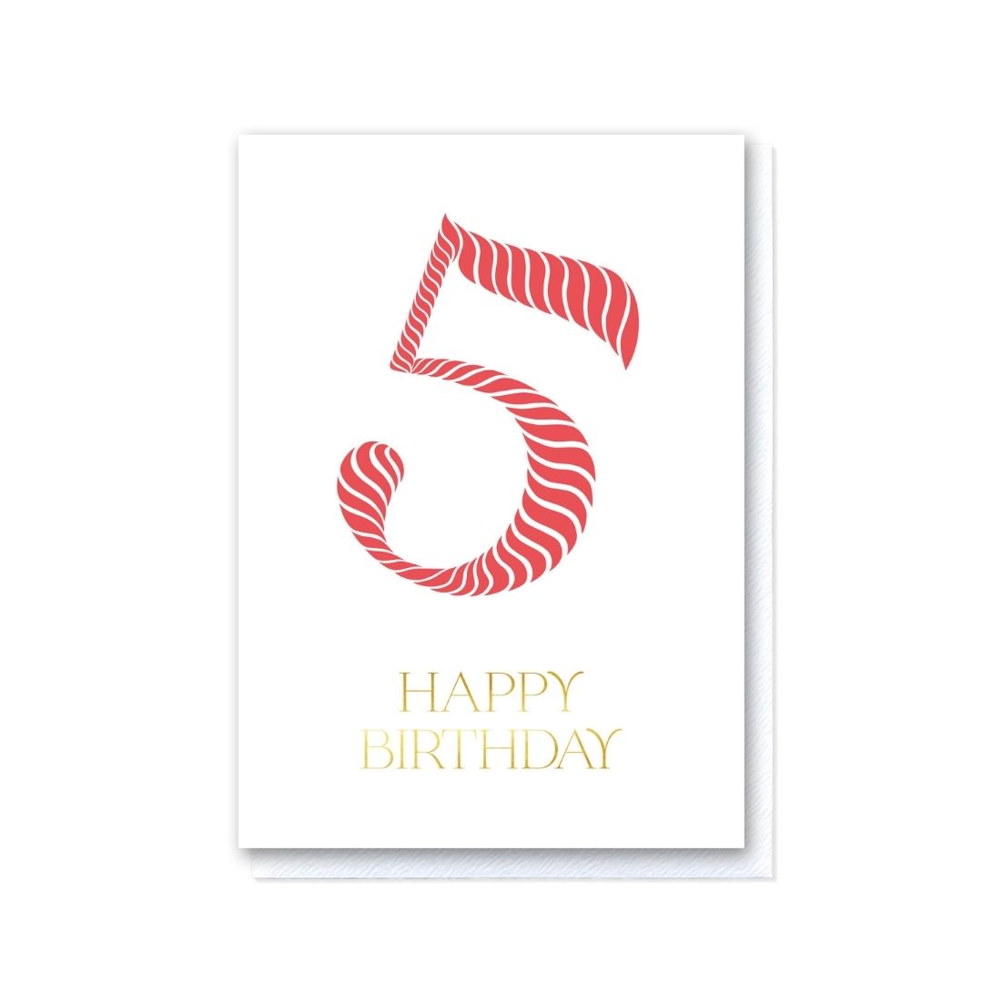 Birthday Stripes Coral Fifth Birthday Card