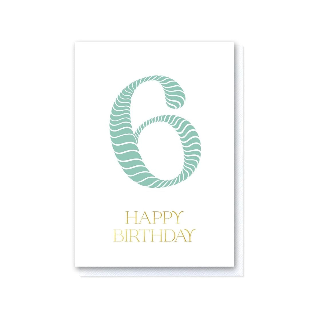 Birthday Stripes Duck Egg Sixth Birthday Card
