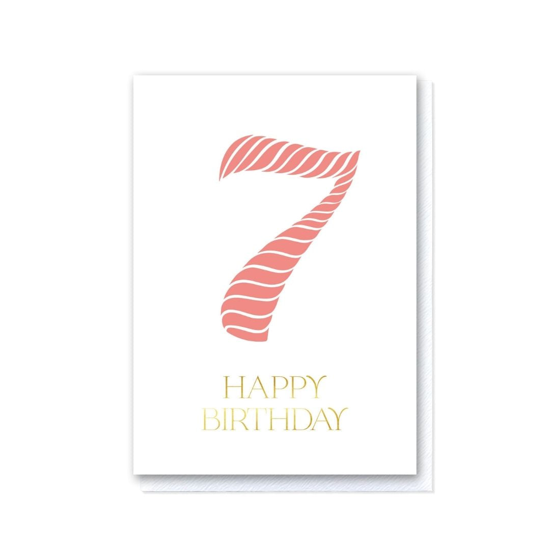 Birthday Stripes Coral Seventh Birthday Card
