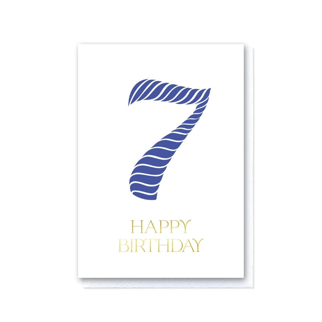 Birthday Stripes Blue Seventh Birthday Card