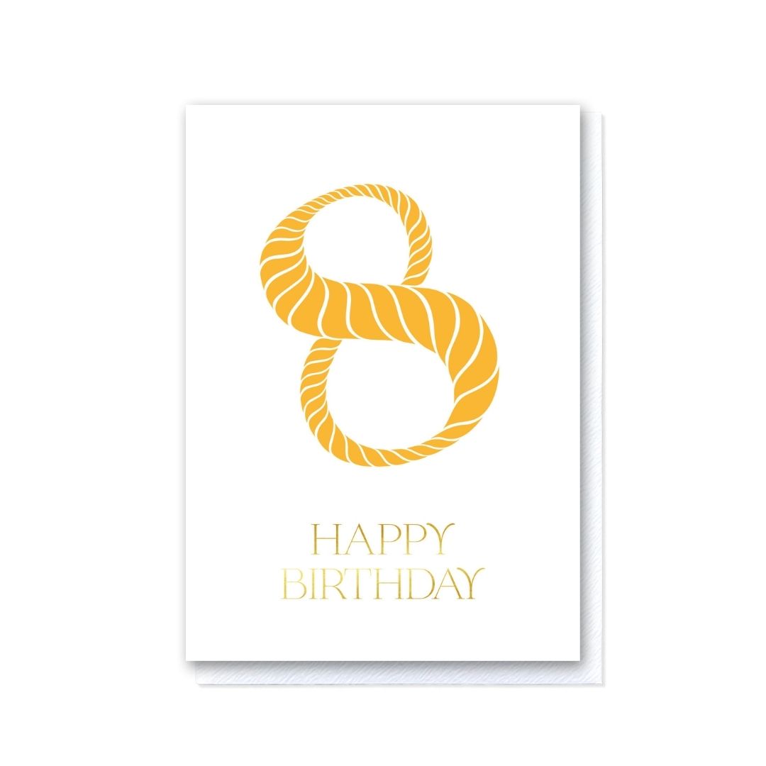 Birthday Stripes Mustard Eighth Birthday Card