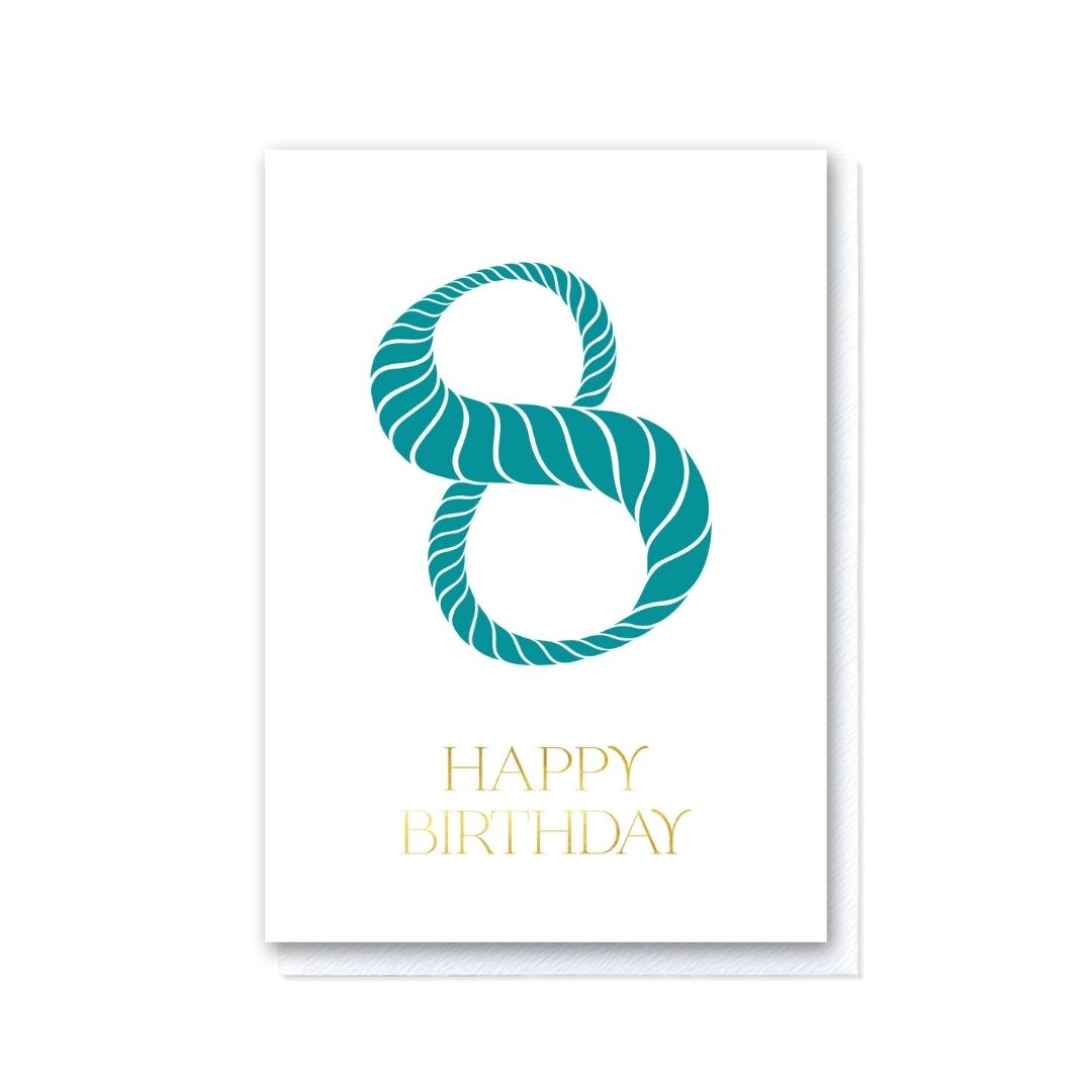 Birthday Stripes Teal Eighth Birthday Card