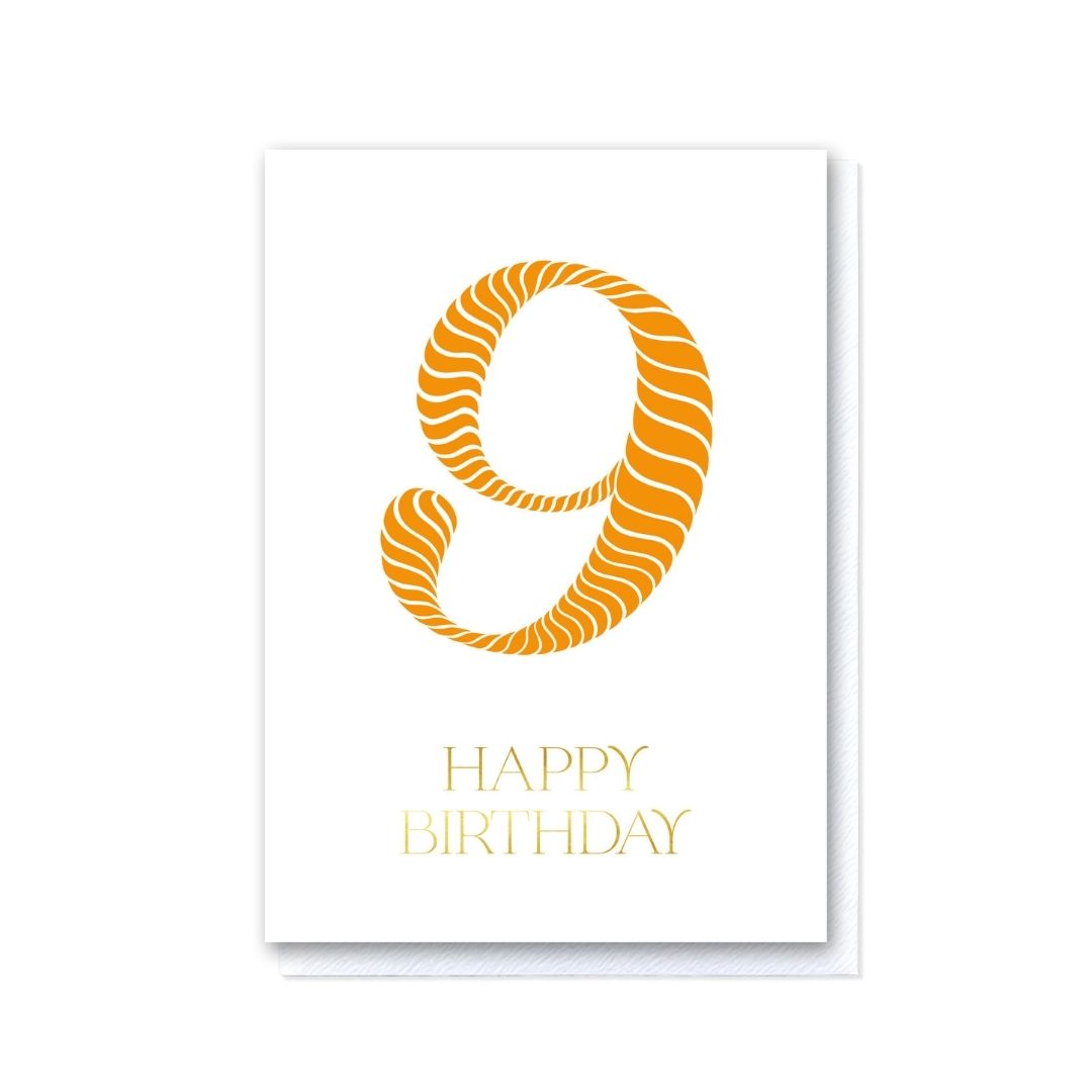 Birthday Stripes Orange Ninth Birthday Card