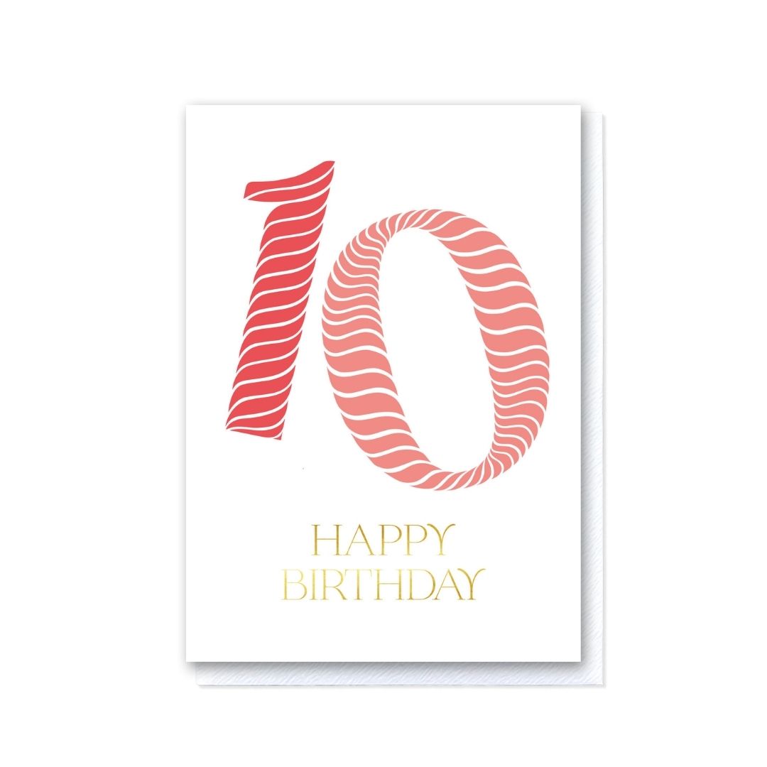 Birthday Stripes Coral Tenth Birthday Card