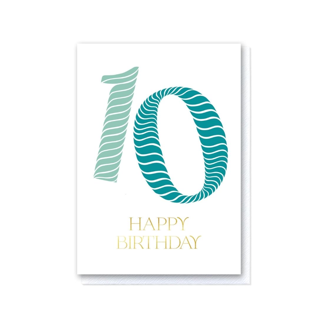 Birthday Stripes Teal Tenth Birthday Card