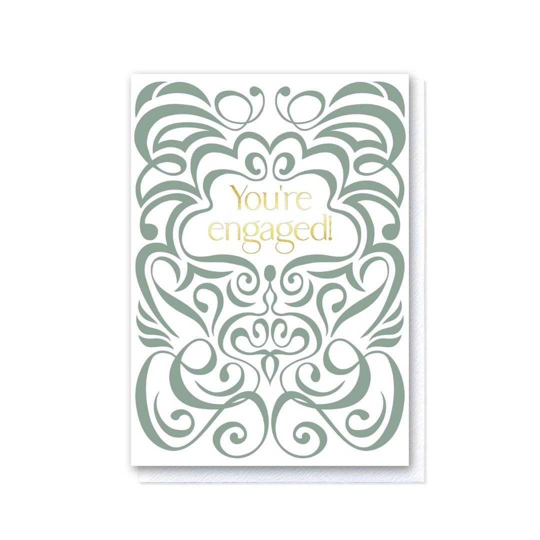 Sage Green and White Swirl You’re Engaged Card