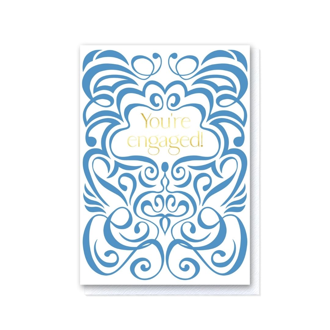 Blue and White Swirl You’re Engaged Card