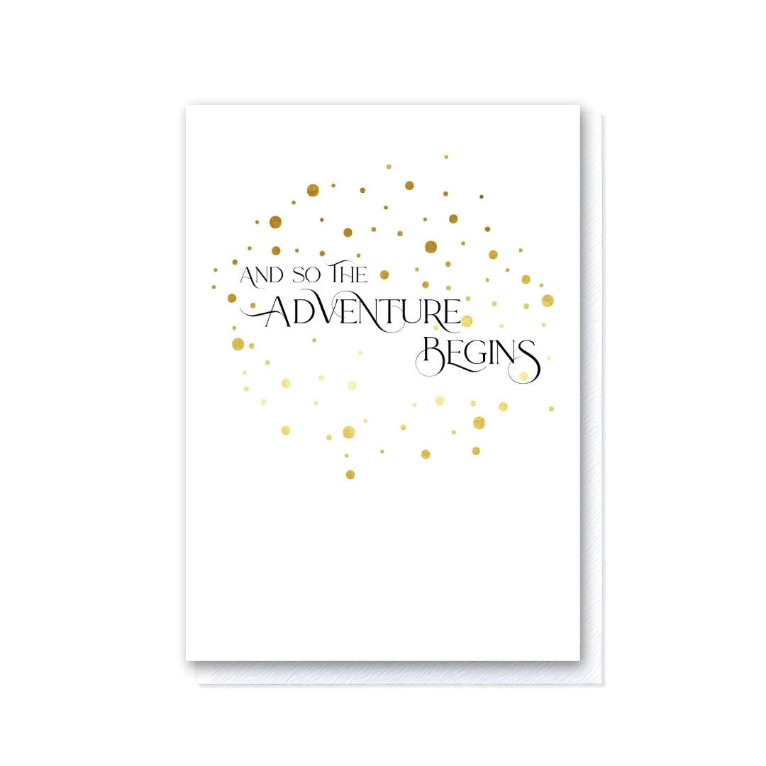 And So the Adventure Begins Card in Gold Holographic Foil