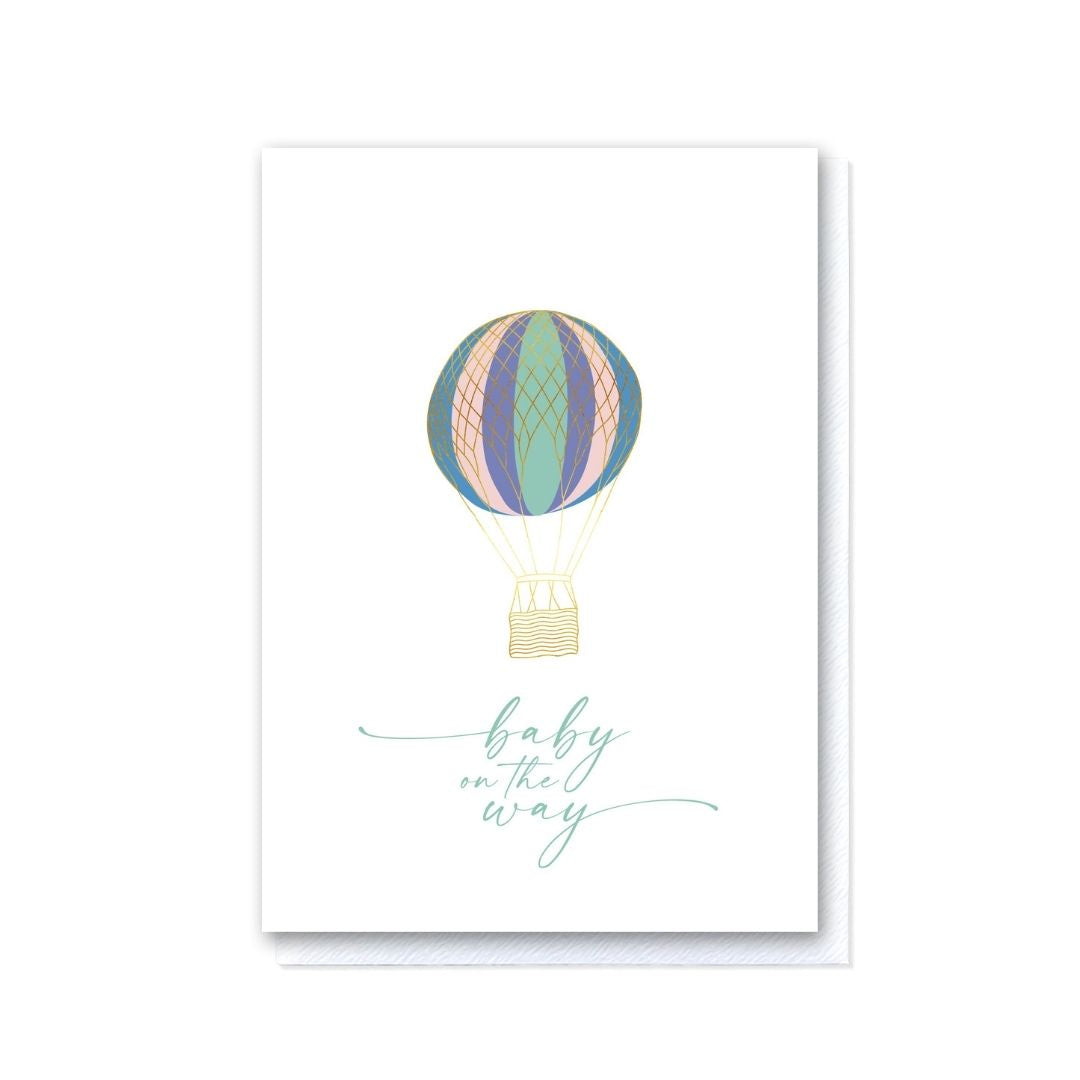 Up and Away Pastel Hot Air Balloon Baby On The Way Card