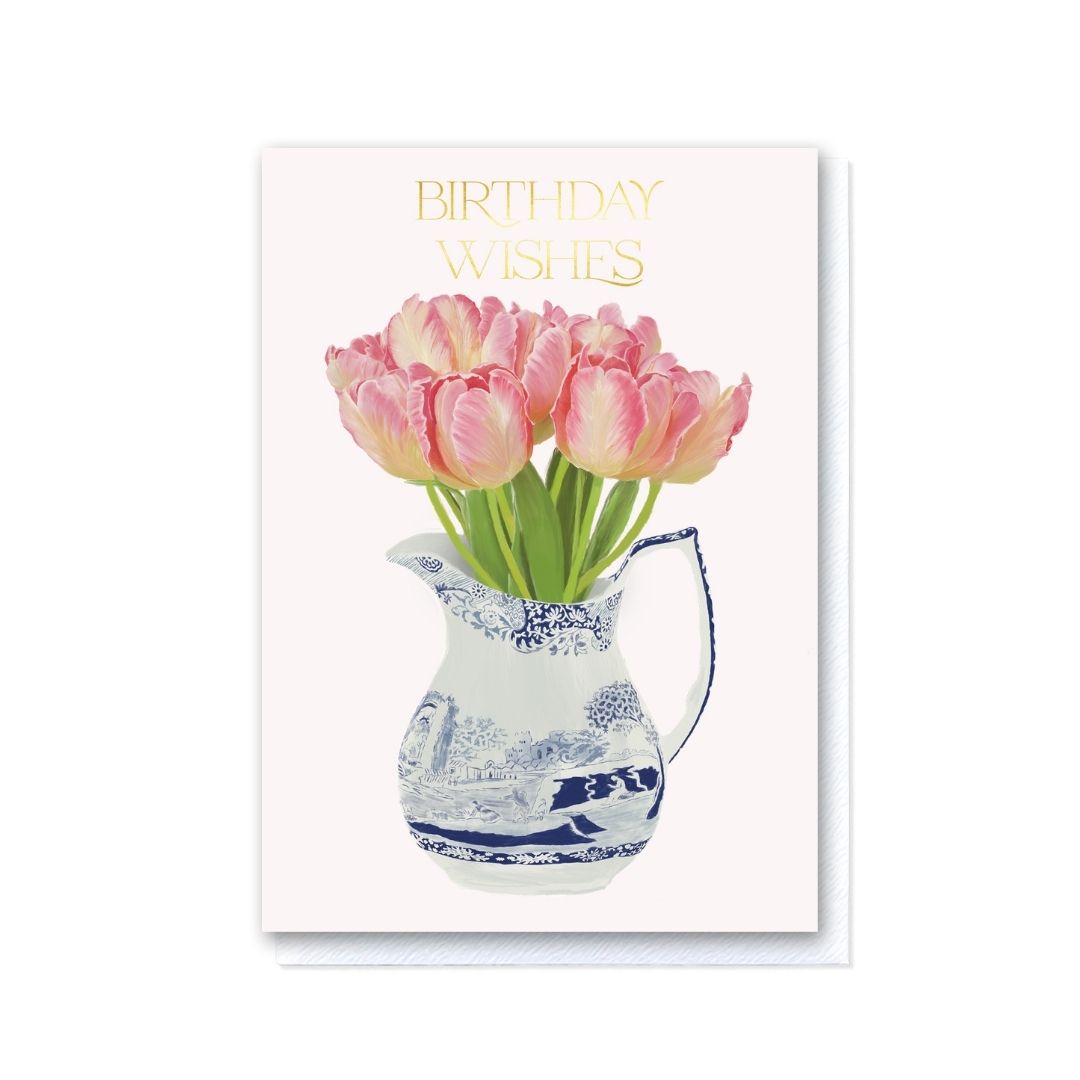 Tulips in a Spode Jug Birthday Wishes Card