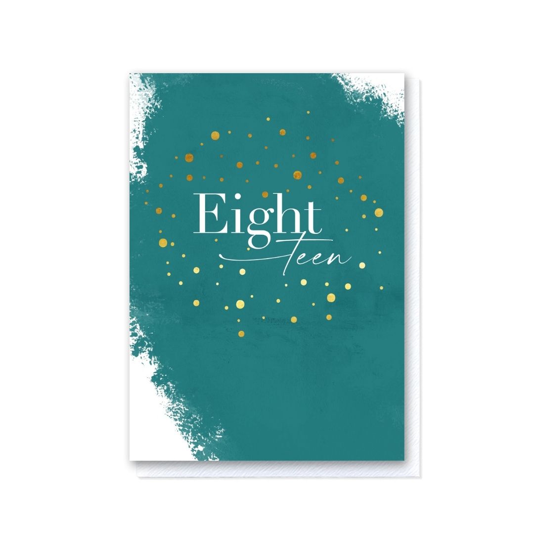 Painted Teal Eighteen Birthday Card