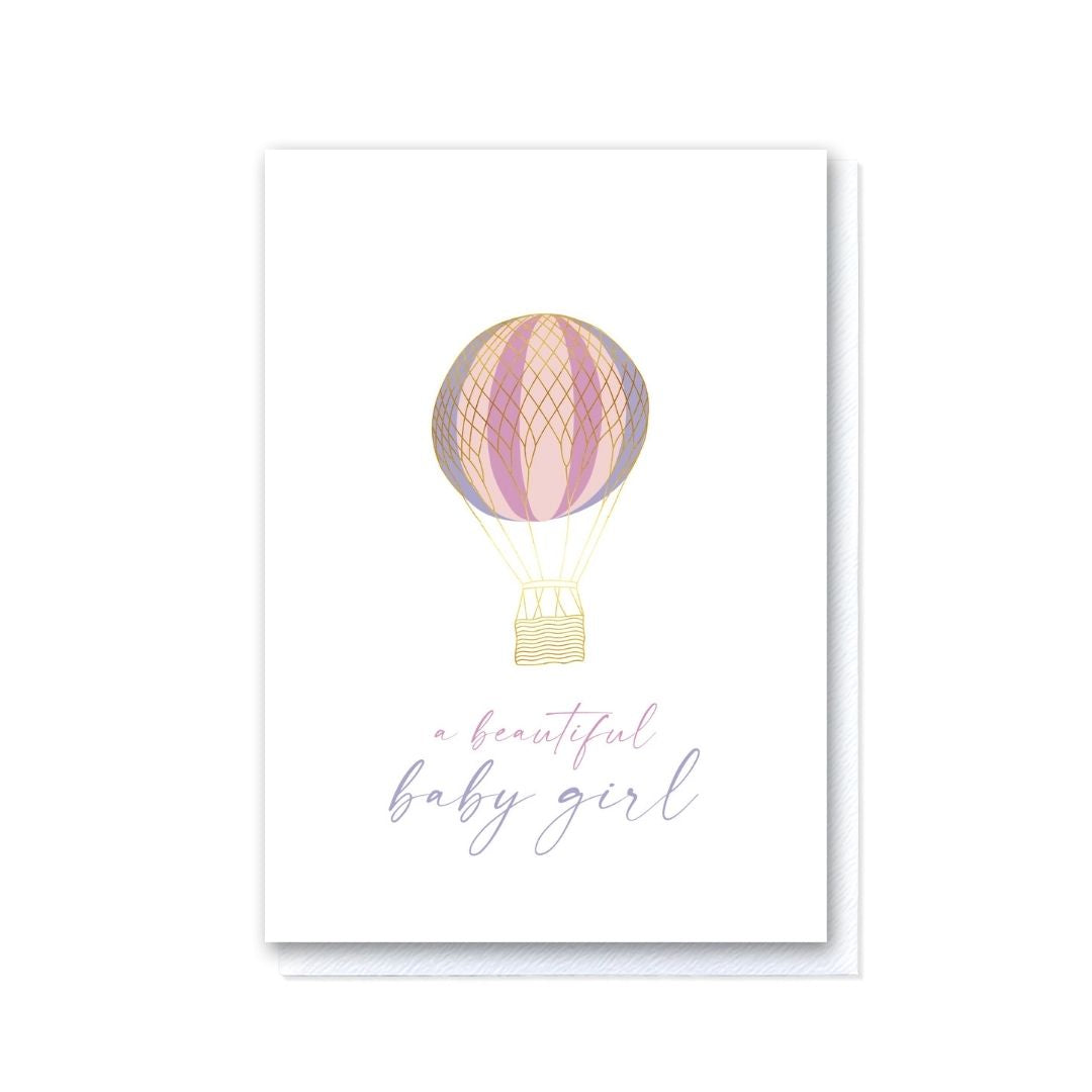 Up and Away Baby Girl Hot Air Balloon Card