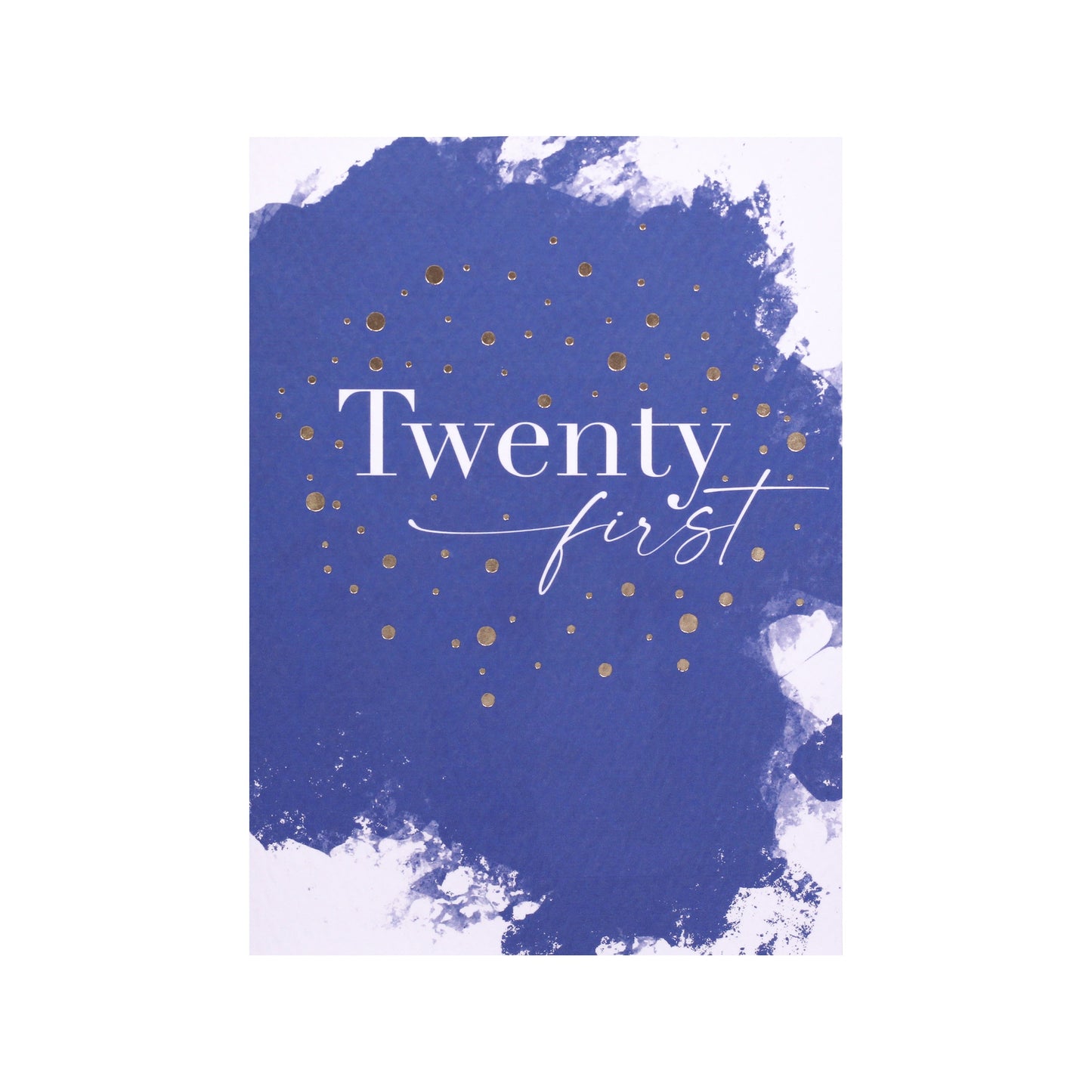 Painted Blue Twenty First Birthday Card in Gold Foil