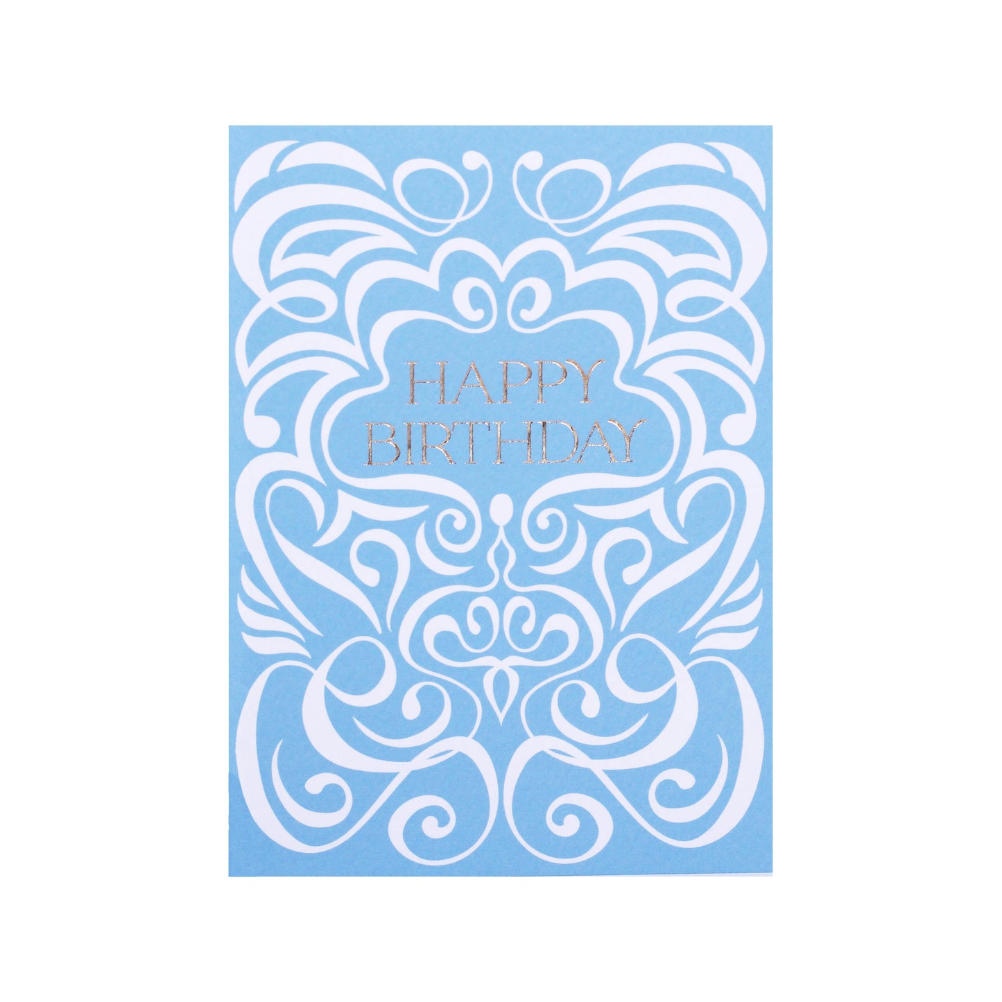 Blue Two-Tone Swirl Happy BIrthday Card in Gold Foil