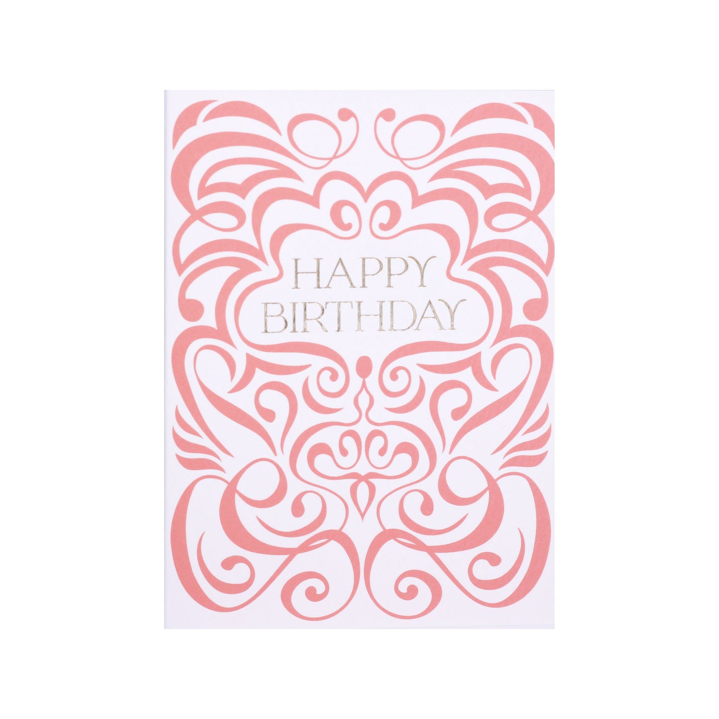 Coral & White Swirl Happy Birthday Card in Gold Foil