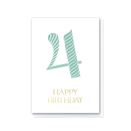 Birthday Stripes Duck Egg Fourth Birthday Card