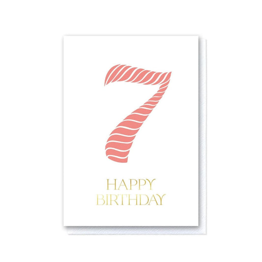 Birthday Stripes Coral Seventh Birthday Card