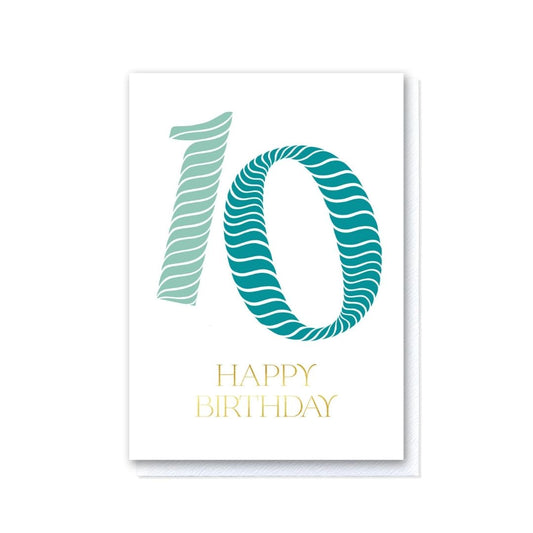 Birthday Stripes Teal Tenth Birthday Card