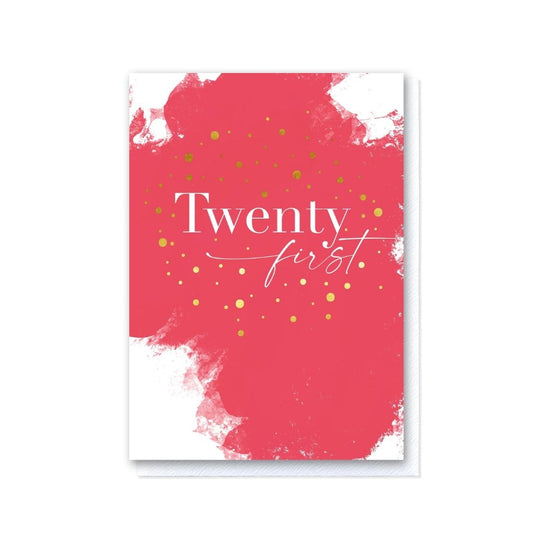 Painted Pink Twenty First Birthday Card in Gold Foil