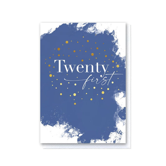 Painted Blue Twenty First Birthday Card in Gold Foil