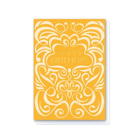 Mustard Two-Tone Swirl Happy Birthday Card in Gold Foil