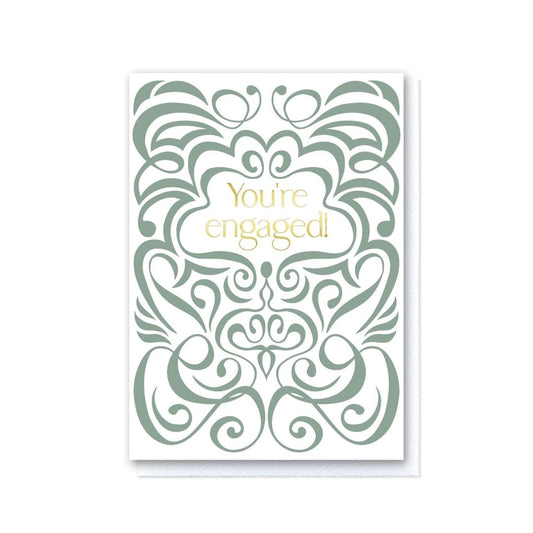 Sage Green and White Swirl You’re Engaged Card
