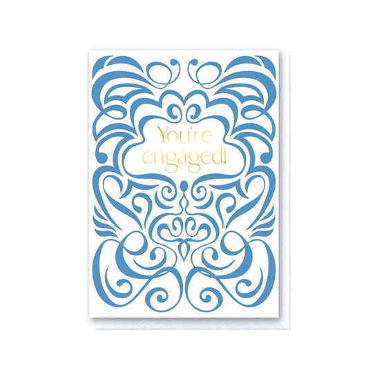 Blue and White Swirl You’re Engaged Card