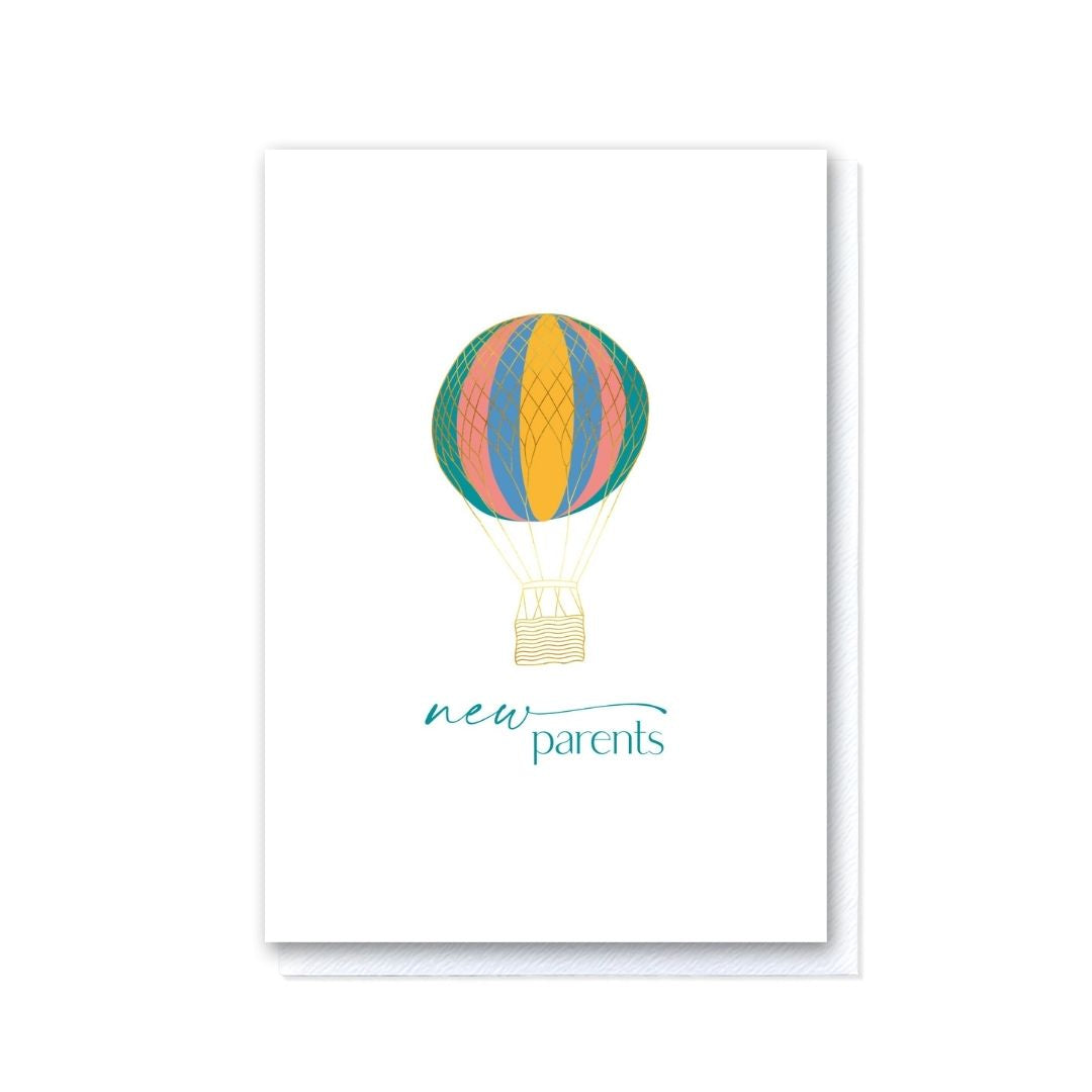 Up and Away Bright Hot Air Balloon New Parents Card