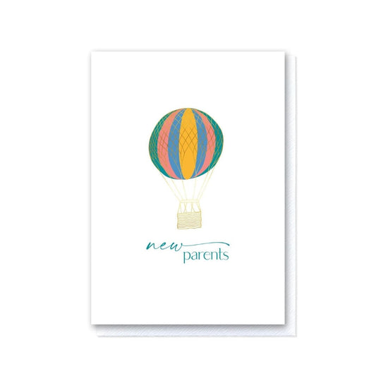 Up and Away Bright Hot Air Balloon New Parents Card