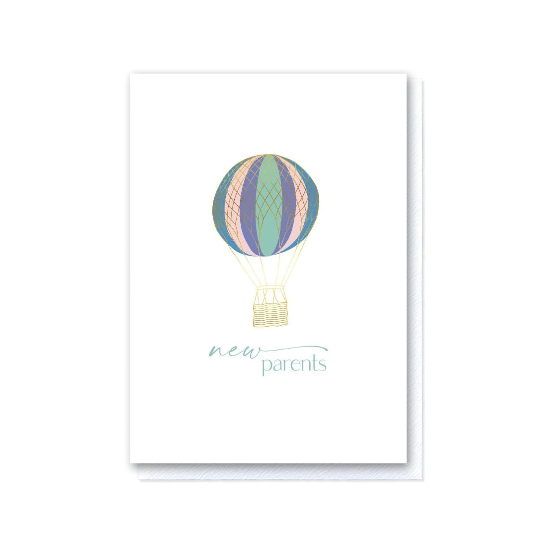 Up and Away Pastel Hot Air Balloon New Parents Card
