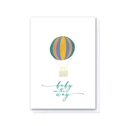 Up and Away Bright Hot Air Balloon Baby On The Way Card