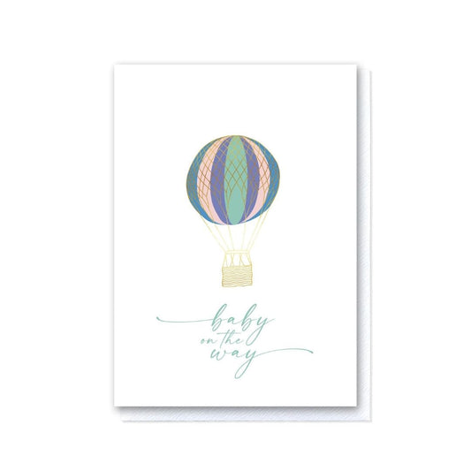 Up and Away Pastel Hot Air Balloon Baby On The Way Card
