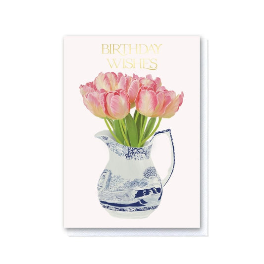 Tulips in a Spode Jug Birthday Wishes Card