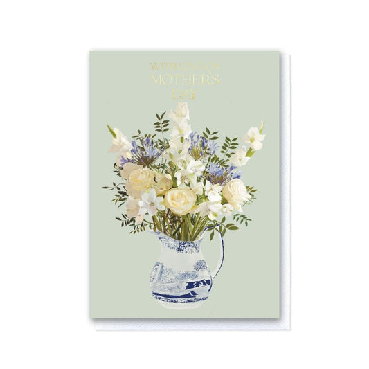 Blue and White Flowers in a Spode Jug With Love on Mother's Day