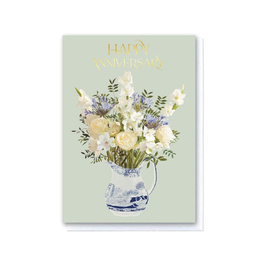 Blue and White Flowers in a Spode Jug Happy Anniversary Card