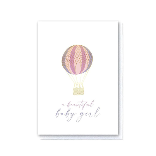 Up and Away Baby Girl Hot Air Balloon Card