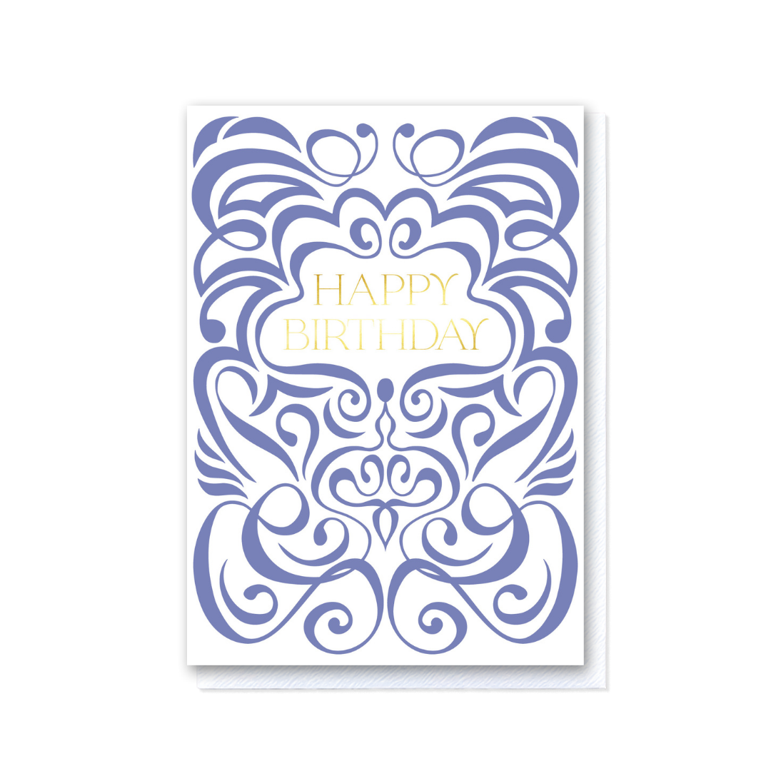 Swirl Lilac and White Happy Birthday