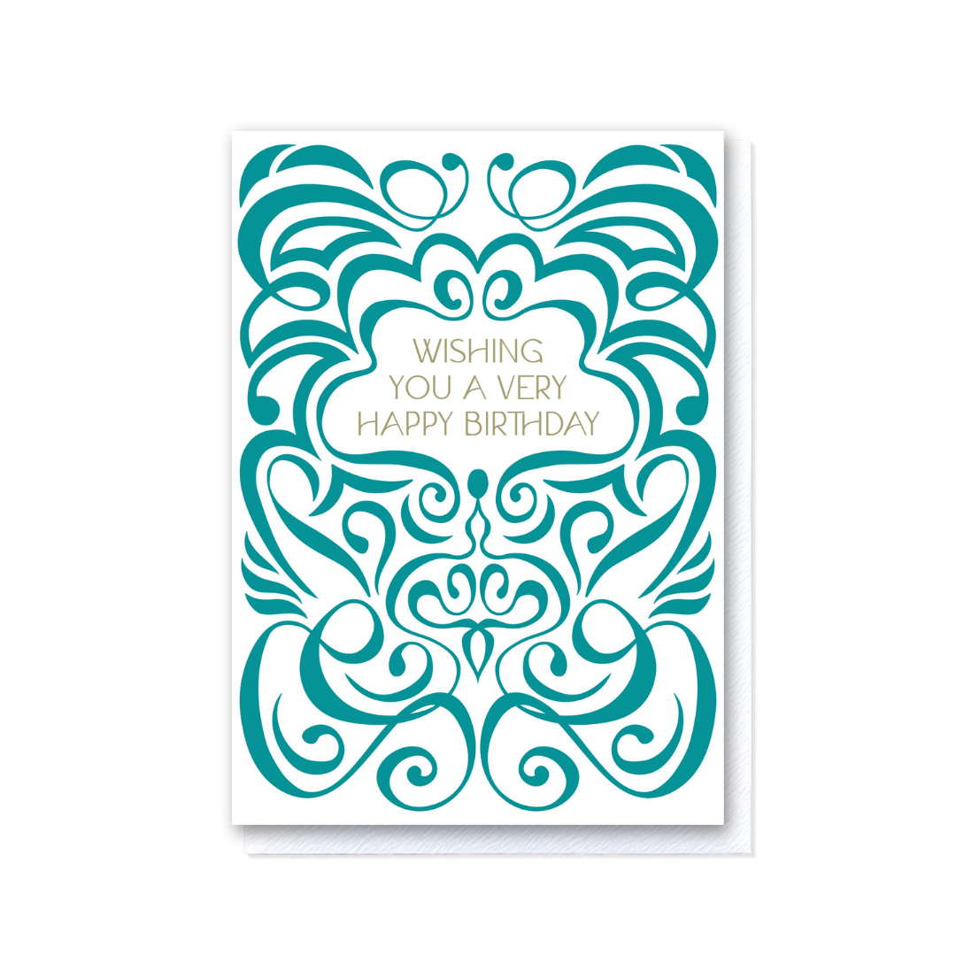 Swirl Teal and White Happy Birthday