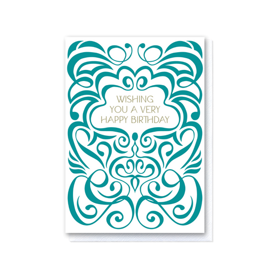 Swirl Teal and White Happy Birthday