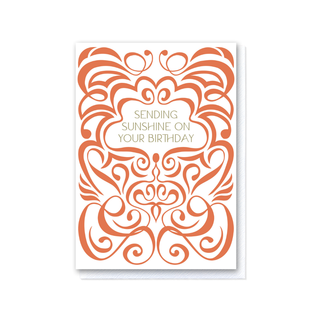 Swirl Mandarin and White Happy Birthday