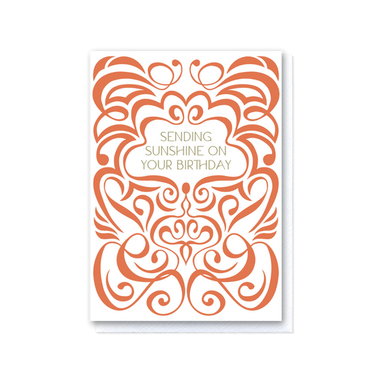 Swirl Mandarin and White Happy Birthday