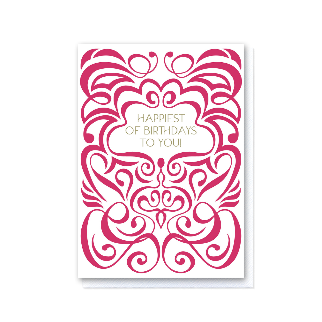 Swirl Pink and White Happy Birthday