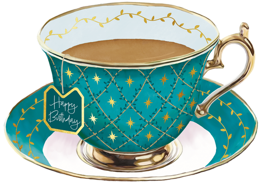 TIme for Tea Cups - Happy Birthday Teal