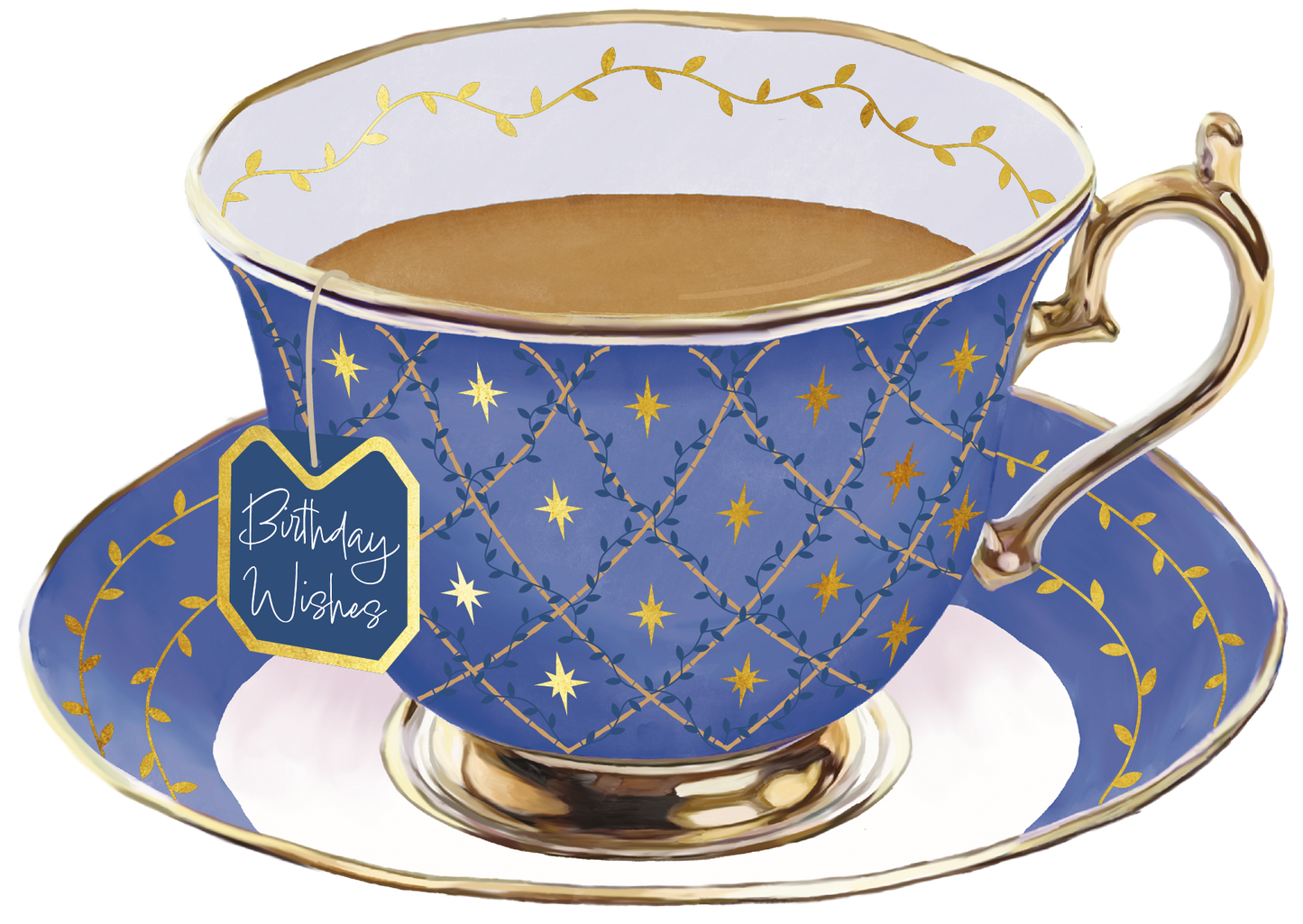 TIme for Tea Cups - Birthday Wishes Blue