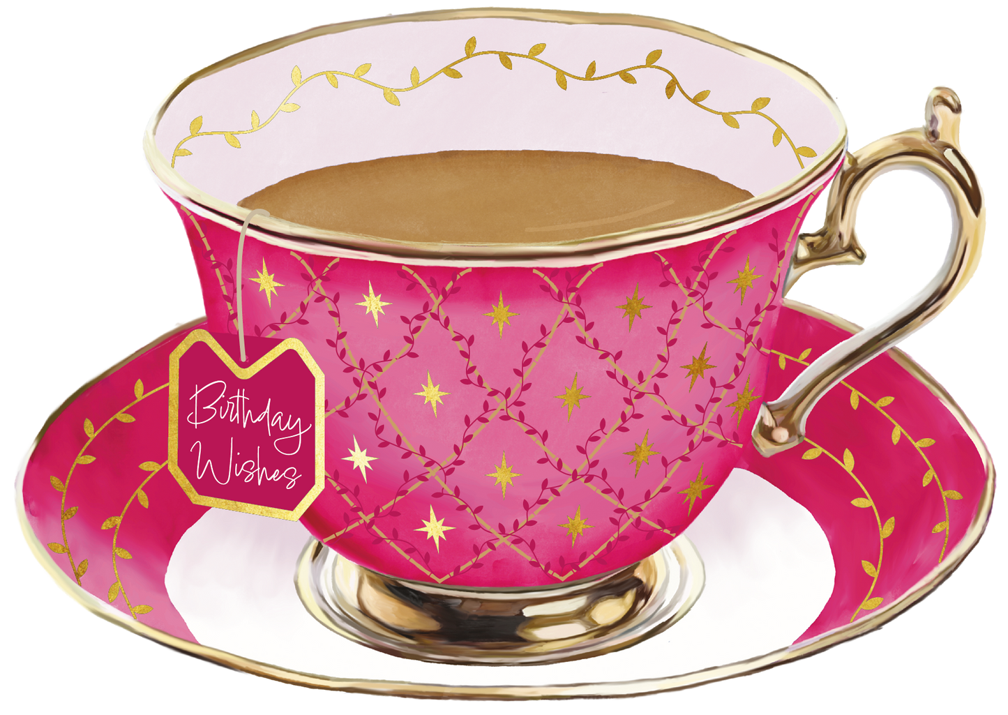 TIme for Tea Cups - Birthday Wishes Bright Pink