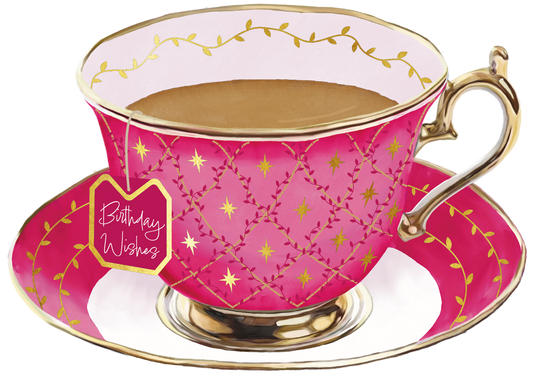 TIme for Tea Cups - Birthday Wishes Bright Pink