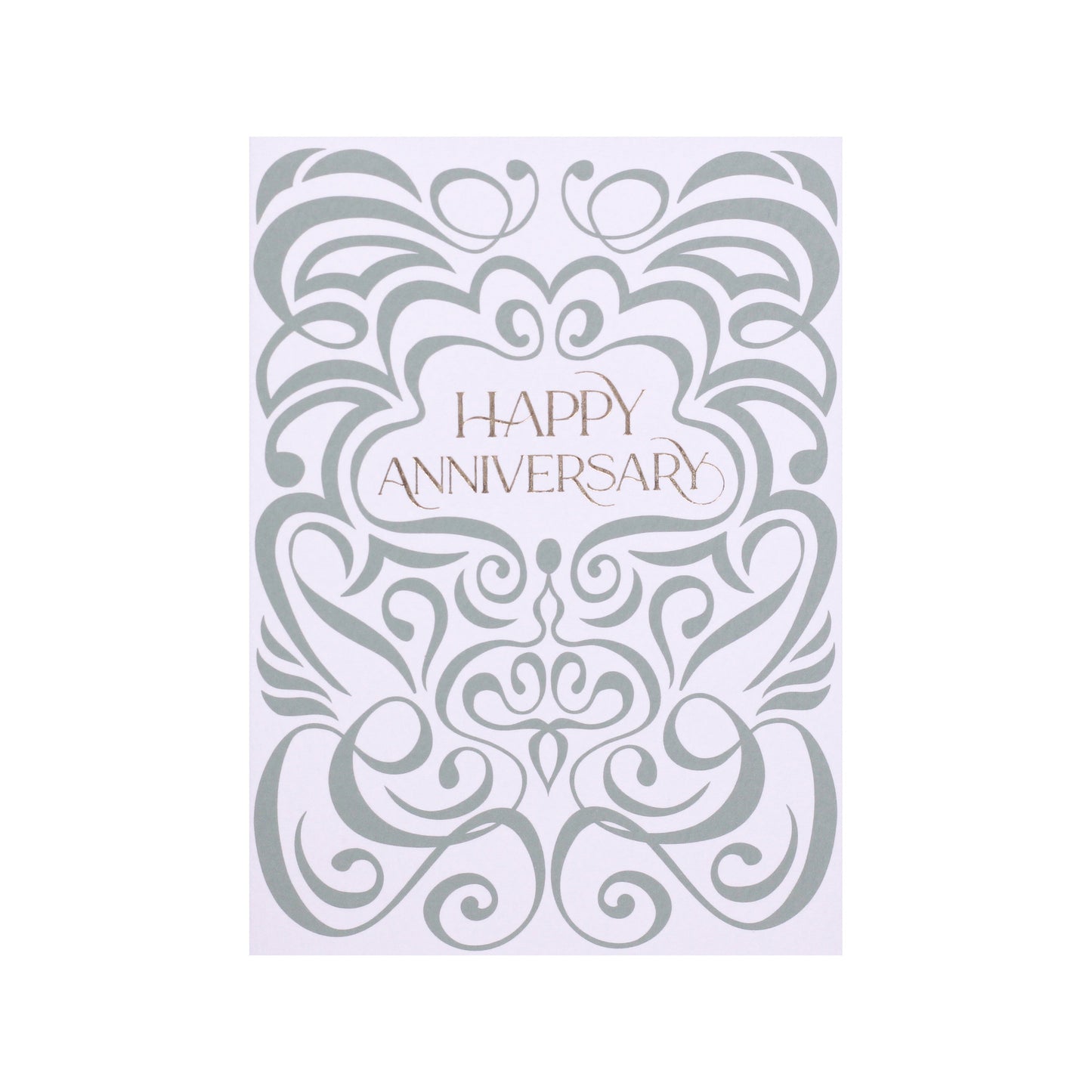 Sage Green & White Swirl Happy Anniversary Card in Gold Foil